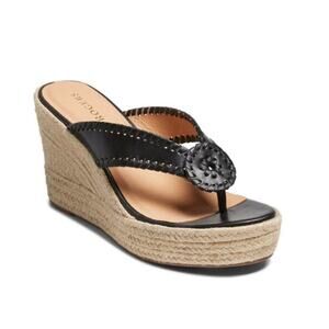 Jack Rogers Rowan Platform Espadrille Leather Wedge Sandal in Black NEW